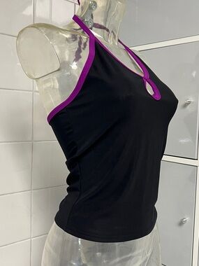 Y2K Slinky Keyhole Dance Halter Top XS Blk/Purple NWT
